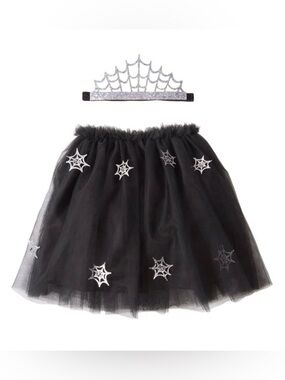 Meri Meri Black Tulle Spider CobWeb.  Tutù Skirt and Tiara Headband Age 3-6